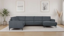 PLACES OF STYLE Wohnlandschaft »XXL Sofa Oland, Struktur, Flachgewebe, Luxus-Microfaser, Boucle« U-Form, 342 cm, Wellenunterfederung, Skandi-Design, Metallfüsse