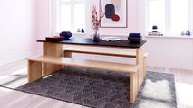 Woodman - Tisch Stripe - 160 x 90 x 75 cm - Hellbraun und Schwarz