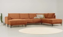 Places of Style Wohnlandschaft »XXL Sofa Oland, Struktur, Flachgewebe, Luxus-Microfaser, Boucle«, U-Form, 345 cm, Wellenunterfederung, Skandi-Design, Metallfüsse