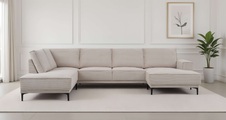 GOODproduct Wohnlandschaft »XXL Sofa Oland, Struktur, Flachgewebe, Luxus-Microfaser, Boucle« U-Form, 345 cm, Wellenunterfederung, Skandi-Design, Metallfüsse