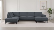 PLACES OF STYLE Wohnlandschaft »XXL Sofa Oland, Struktur, Flachgewebe, Luxus-Microfaser, Boucle« U-Form, 345 cm, Wellenunterfederung, Skandi-Design, Metallfüsse