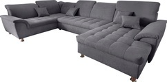 DOMO collection, DOMO collection Wohnlandschaft »Franzi optional mit Bettfunktion, Bettkasten & Kopfteilverstellung«, XXL-Sofa, U-Form, belastbar bis 140kg/Sitz, dunkelgrau, Breite: 352cm