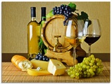 Artland Glasbild »Käse, Wein und Trauben«