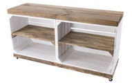 Holz Zollhaus - Regal auf Rollen Vintage, Weiss / Braun, 100 x 50 cm