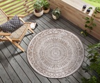 NORTHRUGS Teppich »Siruma«, rund, 5 mm Höhe, In-und Outdoor geeignet, Mandala, Wohnzimmer, Balkon, Terrasse, Garten, Robust, Pflegeleicht, Flachgewebe, Wendbar