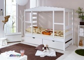 Ticaa Kinderbett in Hausoptik »Lio« aus massiver Kiefer, mit Schubkästen »Melanie«