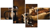 Artland Glasbild »Sack Kaffeebohnen mit Presse«