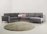 Places of Style Wohnlandschaft »XXL Sofa Oland, Struktur, Flachgewebe, Luxus-Microfaser, Boucle«, U-Form, 342 cm, Wellenunterfederung, Skandi-Design, Metallfüsse