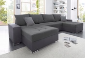 COLLECTION AB Wohnlandschaft, mit Bettfunktion, Bettkasten und XL-Recamiere, inklusive Federkern und loser Rücken- und Zierkissen
