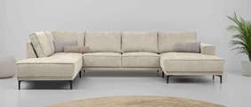 Places of Style Wohnlandschaft »XXL Sofa Oland, Struktur, Flachgewebe, Luxus-Microfaser, Boucle«, U-Form, 345 cm, Wellenunterfederung, Skandi-Design, Metallfüsse