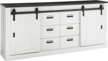 PREMIUM COLLECTION BY HOME AFFAIRE, Premium collection by Home affaire Sideboard »SHERWOOD«, in modernem Holz Dekor, mit Scheunentorbeschlag und Apothekergriff aus Metall, Breite 201 cm