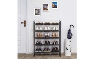Songmics - 5-stöckiges Schuhregal, erweiterbarer Schuhständer aus Metall, verstellbare Schuhablage, für 15-20 Paar Schuhe, kurze Stiefel, Pumps, 74 x 104 x 30,7 cm, schwarz, LMR005B