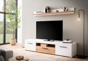 INOSIGN Wohnwand »Salerno, moderne Anbauwand, Wohnzimmer-Set, Weiss mit Eiche Evoke Dekor«, (Set, 2 St.), enthält Lowboard + Wandboard, Metallgriffe, 205 cm breit