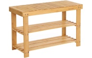 Songmics - Schuhregal, Schuhschrank mit Sitzbank, Bambus Schuhbank mit 3 Ablagen, 70 x 28 x 45 cm ideal für Flur, Bad, Wohnzimmer, Diele, LBS04N
