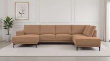 PLACES OF STYLE Wohnlandschaft »XXL Sofa Oland, Struktur, Flachgewebe, Luxus-Microfaser, Boucle« U-Form, 345 cm, Wellenunterfederung, Skandi-Design, Metallfüsse
