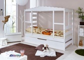 Ticaa Kinderbett in Hausoptik »Lio« aus massiver Kiefer, mit Bettschubkasten »Marianne«