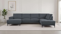 GOODproduct Wohnlandschaft »XXL Sofa Oland, Struktur, Flachgewebe, Luxus-Microfaser, Boucle« U-Form, 345 cm, Wellenunterfederung, Skandi-Design, Metallfüsse