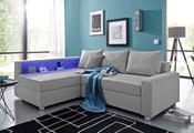 COLLECTION AB Ecksofa, inklusive Bettfunktion, Bettkasten und Federkern, wahlweise mit RGB-LED-Beleuchtung und USB-Port, Inklusive seitlichem Regalboden, Ottomane links oder rechts montierbar