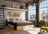 Bett SEATTLE 160x200cm Dekorpapier kastanie, schwarz