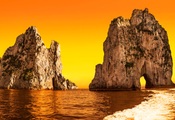 Papermoon, Papermoon Fototapete »CAPRI-INSEL-FARAGLIONI FELSEN GROTTE MEER KLIPPEN SONNE«, Vliestapete, hochwertiger Digitaldruck, inklusive Kleister