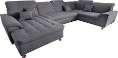 DOMO collection, DOMO collection Wohnlandschaft »Franzi optional mit Bettfunktion, Bettkasten & Kopfteilverstellung«, XXL-Sofa, U-Form, belastbar bis 140kg/Sitz, dunkelgrau, Breite: 352cm