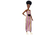 Mattel, Mattel - Barbie Fashionistas Puppe #135 mit Vitiligo und lockigen brünetten Haaren, gestreiftem Kleid und Accessoires, für 3 bis 8 Jährige