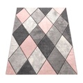 Paco Home Teppich »Lara 238«, rechteckig, 18 mm Höhe, Kurzflor, buntes Rauten Muster, Pastell-Farben, handgefertigter Konturenschnitt, ideal in Wohnzimmer & Schlafzimmer