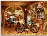 Artland Glasbild »Werkstatt mit Traktor und Motorrad«