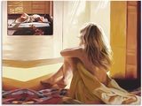 Artland, Artland Wandbild »Blondes Mädchen sitzt auf dem Bett«, Bilder von Frauen, (1 St.), in vielen Grössen & Produktarten - Alubild / Outdoorbild für den Aussenbereich, Leinwandbild, Poster, Wandaufkleber / Wandtattoo auch für Badezimmer geeignet