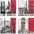 Artland Leinwandbild »New York Paris Berlin London_bordeauxrot«