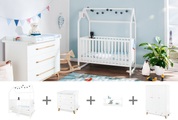 Pinolino® Babyzimmer-Komplettset »Hilda & Pan«, (Set, 4 St., Hausbett, Wickelkommode, Kleiderschrank, Wandregal), breit gross; Hausbett, Wickelkommode, 3-trg. Kleiderschrank & Wandregal
