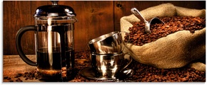 Artland Glasbild »Sack Kaffeebohnen mit Presse«