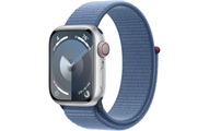 APPLE Watch Series 9 (GPS + Cellular, Alu) 41 mm - Smartwatch (Stufenlos verstellbar, Textil (Carbon Neutral), Silber/Winterblau)