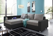 COLLECTION AB Ecksofa, inklusive Bettfunktion, Bettkasten und Federkern, wahlweise mit RGB-LED-Beleuchtung und USB-Port, Inklusive seitlichem Regalboden, Ottomane links oder rechts montierbar