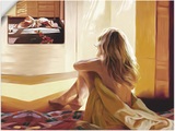 Artland, Artland Wandbild »Blondes Mädchen sitzt auf dem Bett«, Bilder von Frauen, (1 St.), in vielen Grössen & Produktarten - Alubild / Outdoorbild für den Aussenbereich, Leinwandbild, Poster, Wandaufkleber / Wandtattoo auch für Badezimmer geeignet
