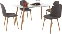 my home Essgruppe »Miller«, (Set, 5 tlg.), Eckiger Glastisch mit 4 Stühlen (Webstoff)