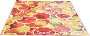 Sansibar Teppich »Rantum Beach 003«, rechteckig, 5 mm Höhe, Flachgewebe, modernes Sommer Design, Motiv Zitrusscheiben & gekreuzte Säbel, In- & Outdoor geeignet, Wohnzimmer