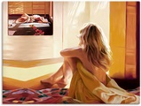 Artland, Artland Wandbild »Blondes Mädchen sitzt auf dem Bett«, Bilder von Frauen, (1 St.), in vielen Grössen & Produktarten - Alubild / Outdoorbild für den Aussenbereich, Leinwandbild, Poster, Wandaufkleber / Wandtattoo auch für Badezimmer geeignet