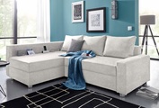 COLLECTION AB Ecksofa, inklusive Bettfunktion, Bettkasten und Federkern, wahlweise mit RGB-LED-Beleuchtung und USB-Port, Inklusive seitlichem Regalboden, Ottomane links oder rechts montierbar