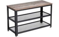 Vasagle - Schuhbank, Schuhschrank, Schuhregal zum Sitzen, Schuhablage mit 3 Ebenen, Metallrahmen, für Eingangsbereich, Diele, Wohnzimmer, Industrie-Design, Holzoptik greige-schwarz LBS73MB