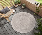 NORTHRUGS Teppich »Porto«, rund, 5 mm Höhe, In-und Outdoor geeignet, Wohnzimmer, Balkon, Terrasse, Garten, Robust, Pflegeleicht, Flachgewebe, Wendbar