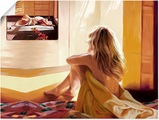 Artland Wandbild »Blondes Mädchen sitzt auf dem Bett«, Bilder von Frauen, (1 St.), in vielen Grössen & Produktarten - Alubild / Outdoorbild für den Aussenbereich, Leinwandbild, Poster, Wandaufkleber / Wandtattoo auch für Badezimmer geeignet
