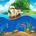 Papermoon Fototapete »PIRATENSCHIFFE-PALMEN FISCHE MEER ABSTRAKT DESIGN DEKO«, Vliestapete, hochwertiger Digitaldruck, inklusive Kleister