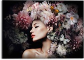 Reinders! Glasbild »Glasbild Frau mit Blumenhut Frau - Schmetterling - Strauss - Romantik«, Menschen, (1 St.)