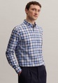 Business Hemd Regular Fit Langarm Karo Herren Dunkelblau 42