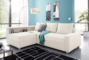 COLLECTION AB Ecksofa, inklusive Bettfunktion, Bettkasten und Federkern, wahlweise mit RGB-LED-Beleuchtung und USB-Port, Inklusive seitlichem Regalboden, Ottomane links oder rechts montierbar