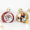 Set Weihnachtskugeln personalisiert mit Foto - 2 Stk. (Transparent, Lametta Rot)