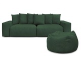Sofa mit Hocker BOBOCHIC VOLTAIRE Cord-Stoff grün
