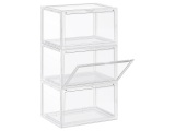 Songmics - Schuhbox, 3er Set, stapelbarer Schuhorganizer, Kunststoffbox mit durchsichtiger Tür, Schuhaufbewahrung, für Schuhe bis Grösse 46, 36 x 28 x 22 cm, transparent LSP03CW