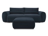 3er Sofa mit Hocker BOBOCHIC LUCIEN Cord-Stoff dunkelblau